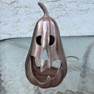 Halloween Pierced Metallic Rose Gold Metal Jack O Lantern Candle Votive Holder